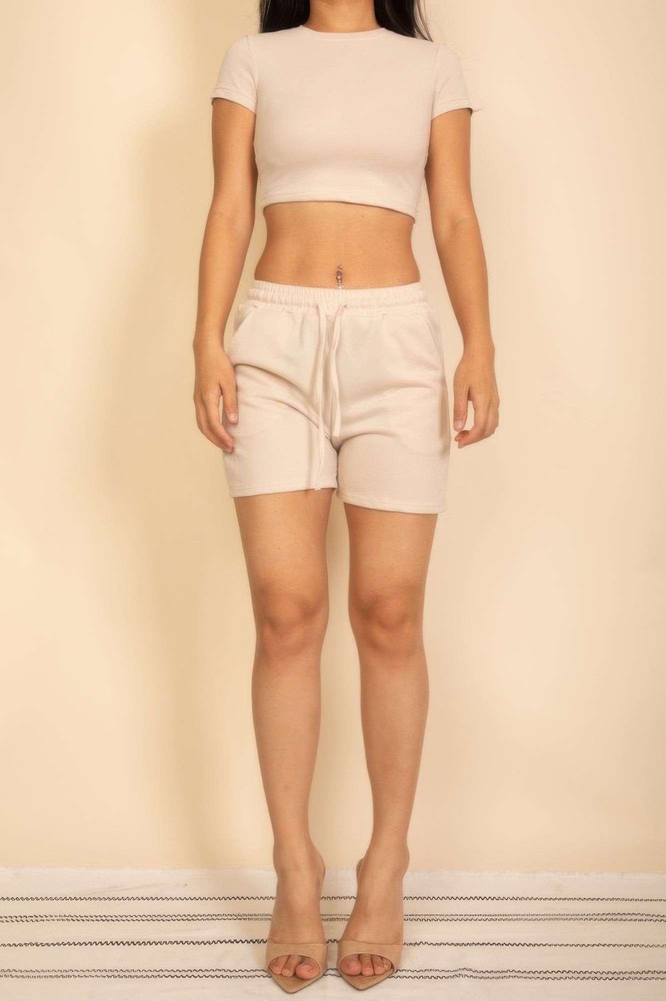 Fitted Crop Tee & Adjustable Drawstring Shorts Set