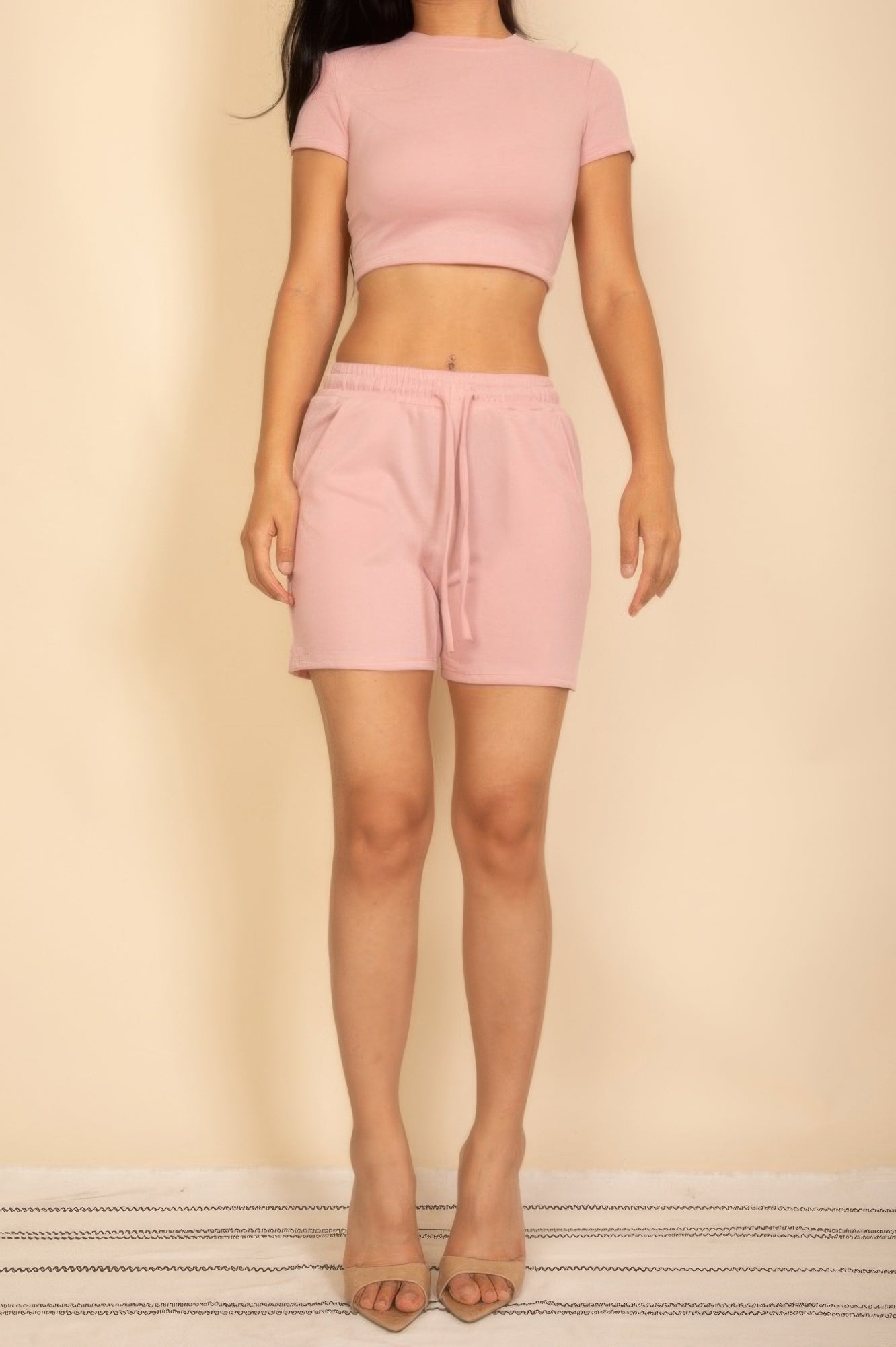Fitted Crop Tee & Adjustable Drawstring Shorts Set