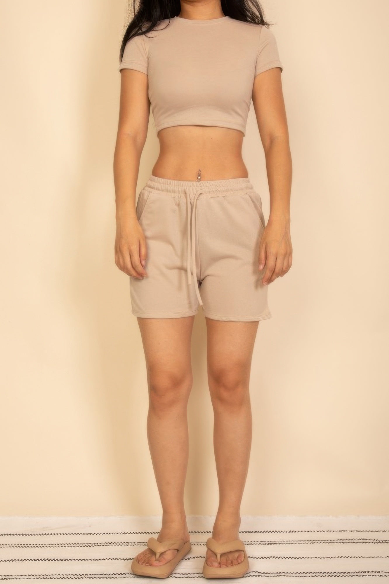 Fitted Crop Tee & Adjustable Drawstring Shorts Set