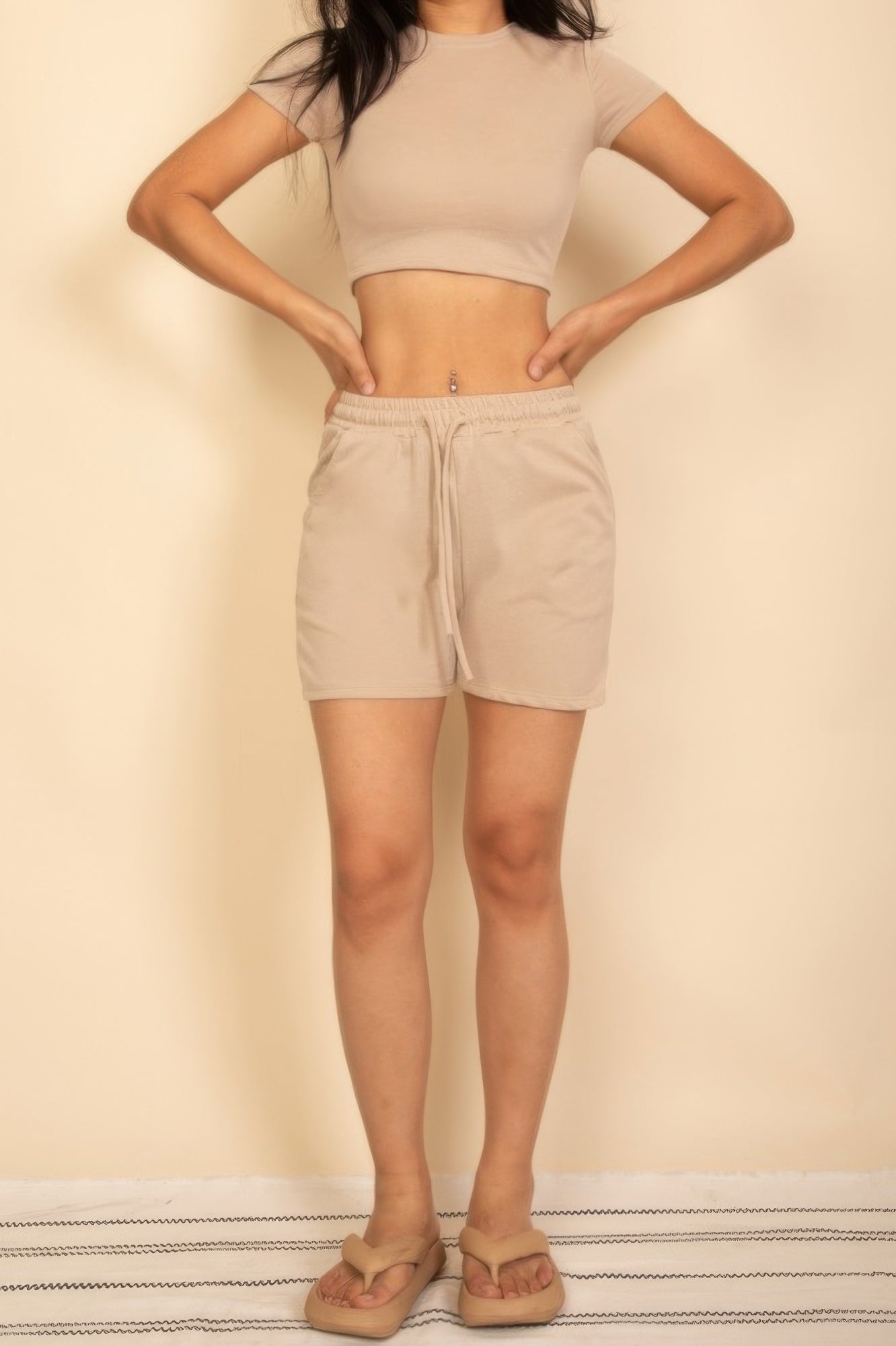 Fitted Crop Tee & Adjustable Drawstring Shorts Set
