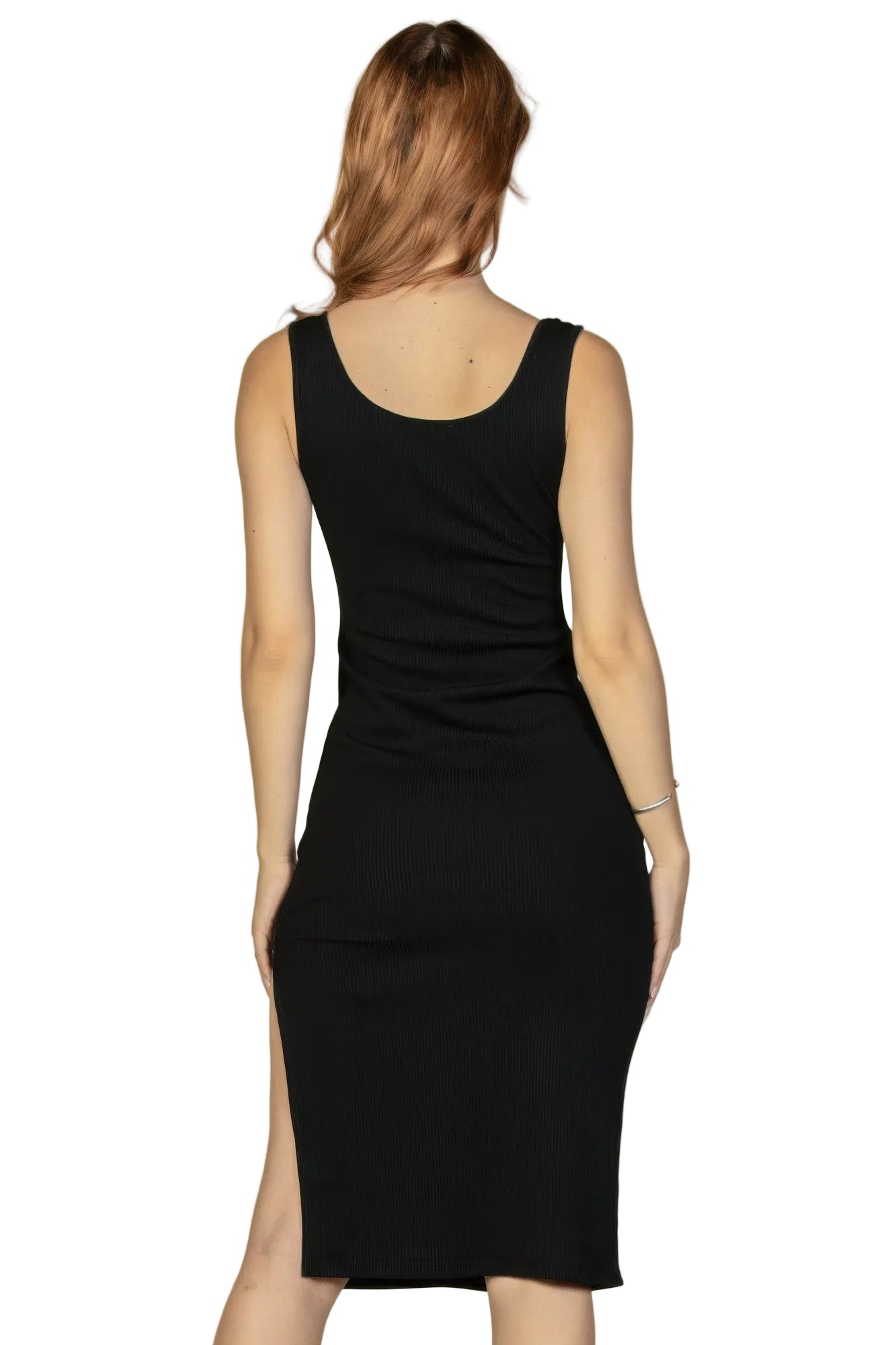 Sleeveless Tank Side Slit Ribbed Bodycon Midi Dress