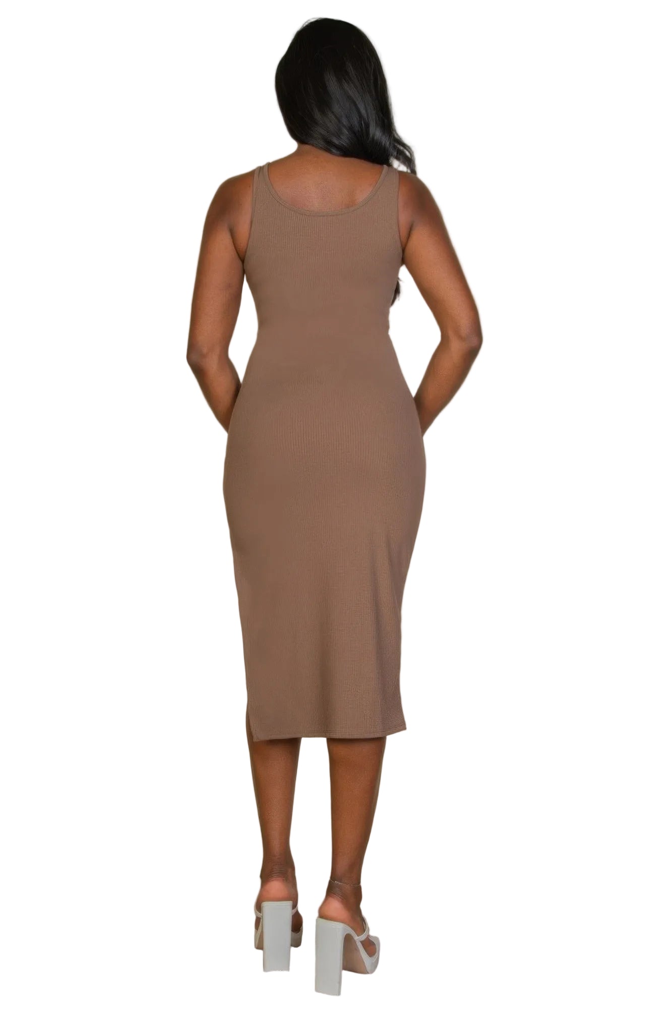 Sleeveless Tank Side Slit Ribbed Bodycon Midi Dress