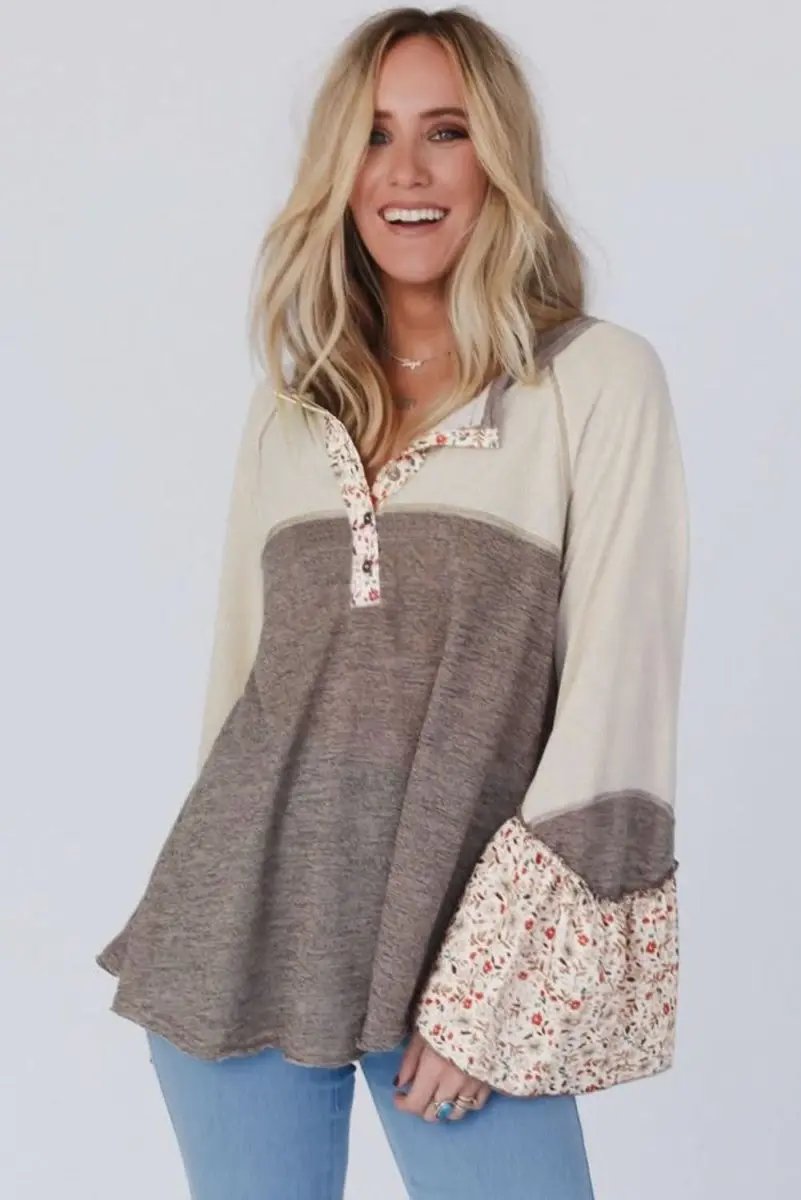 T-Shirts Trendsi Floral Half Button Women's Casual Long Sleeve T-Shirt - Soft & Stylish