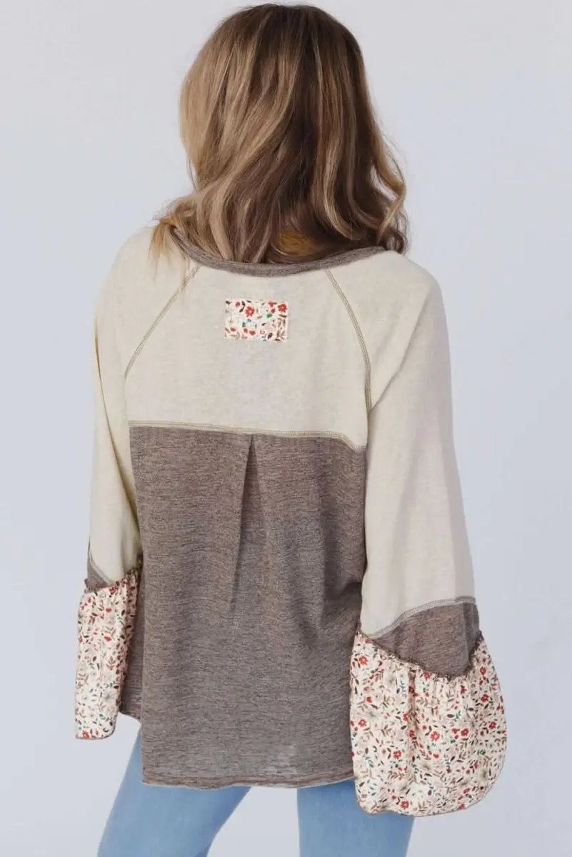 T-Shirts Trendsi Floral Half Button Women's Casual Long Sleeve T-Shirt - Soft & Stylish