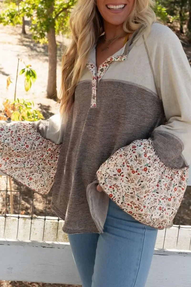 T-Shirts Trendsi Floral Half Button Women's Casual Long Sleeve T-Shirt - Soft & Stylish