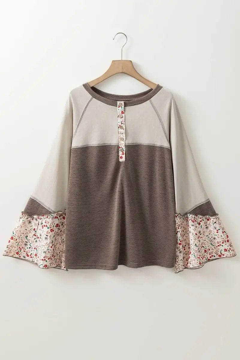 T-Shirts Trendsi Floral Half Button Women's Casual Long Sleeve T-Shirt - Soft & Stylish