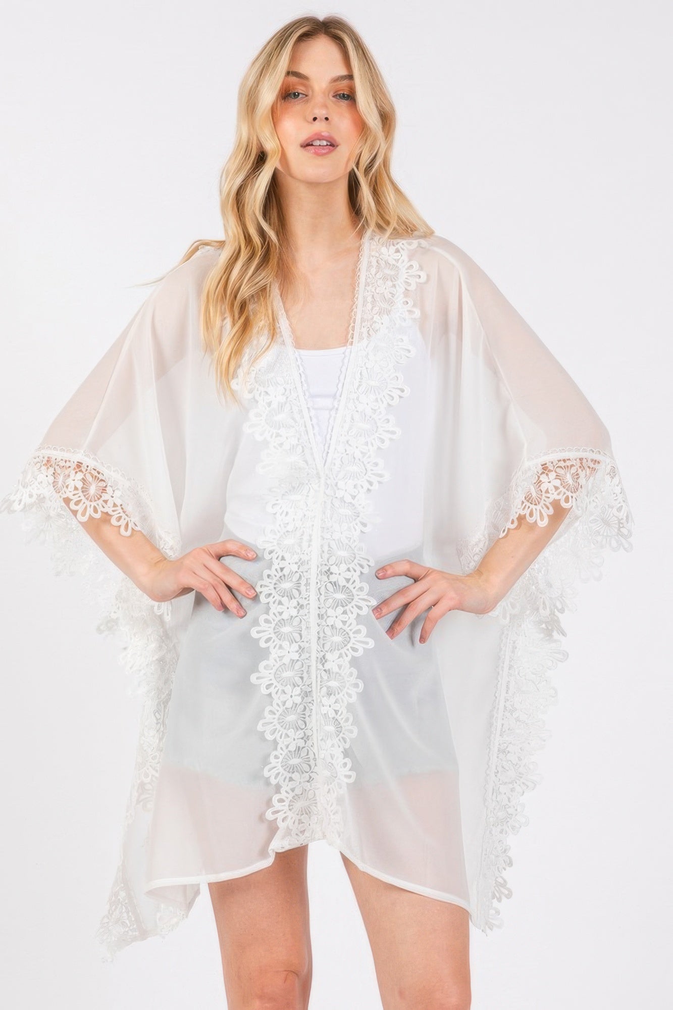 Flower Pattern Trim Detail Poncho