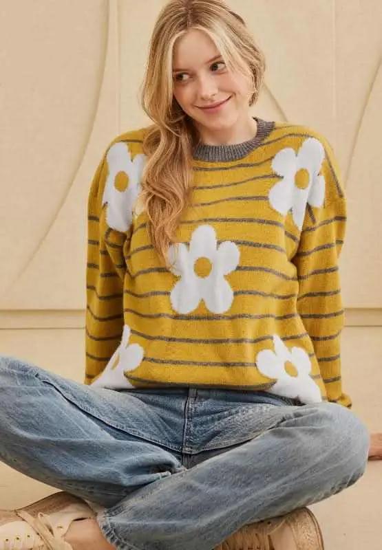 Sweaters Trendsi Flower Stripe Sweater Women's Fall Fashion Top Versatile Layering