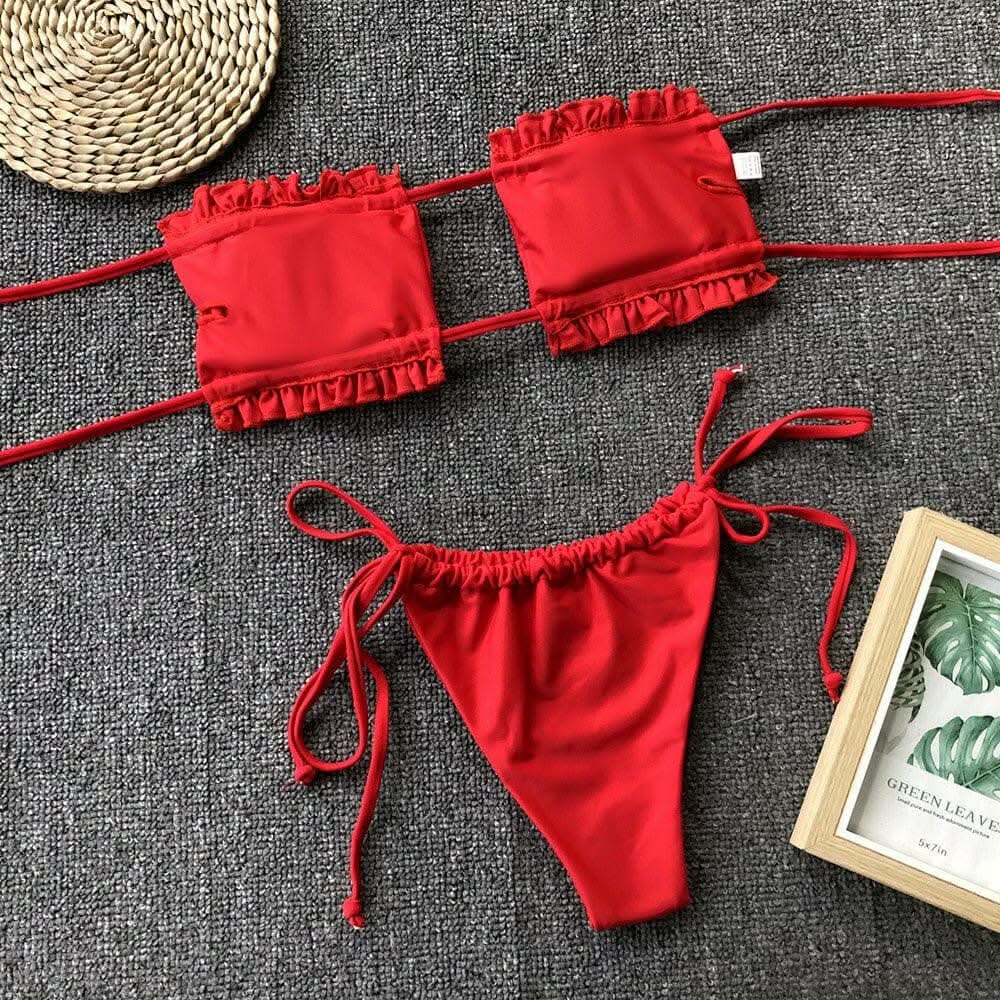 T-Shirts Trendsi swimwear - Chic ruched bikini set with frills