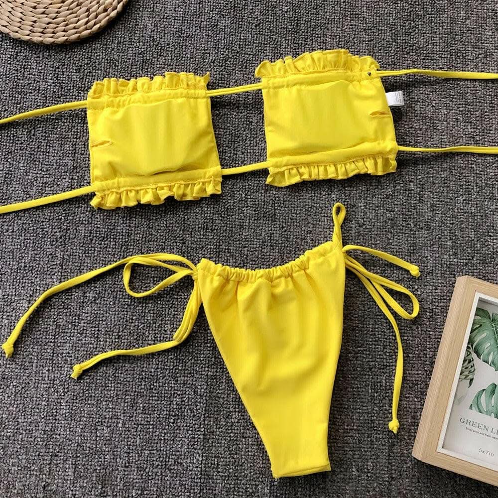 T-Shirts Trendsi swimwear - Chic ruched bikini set with frills