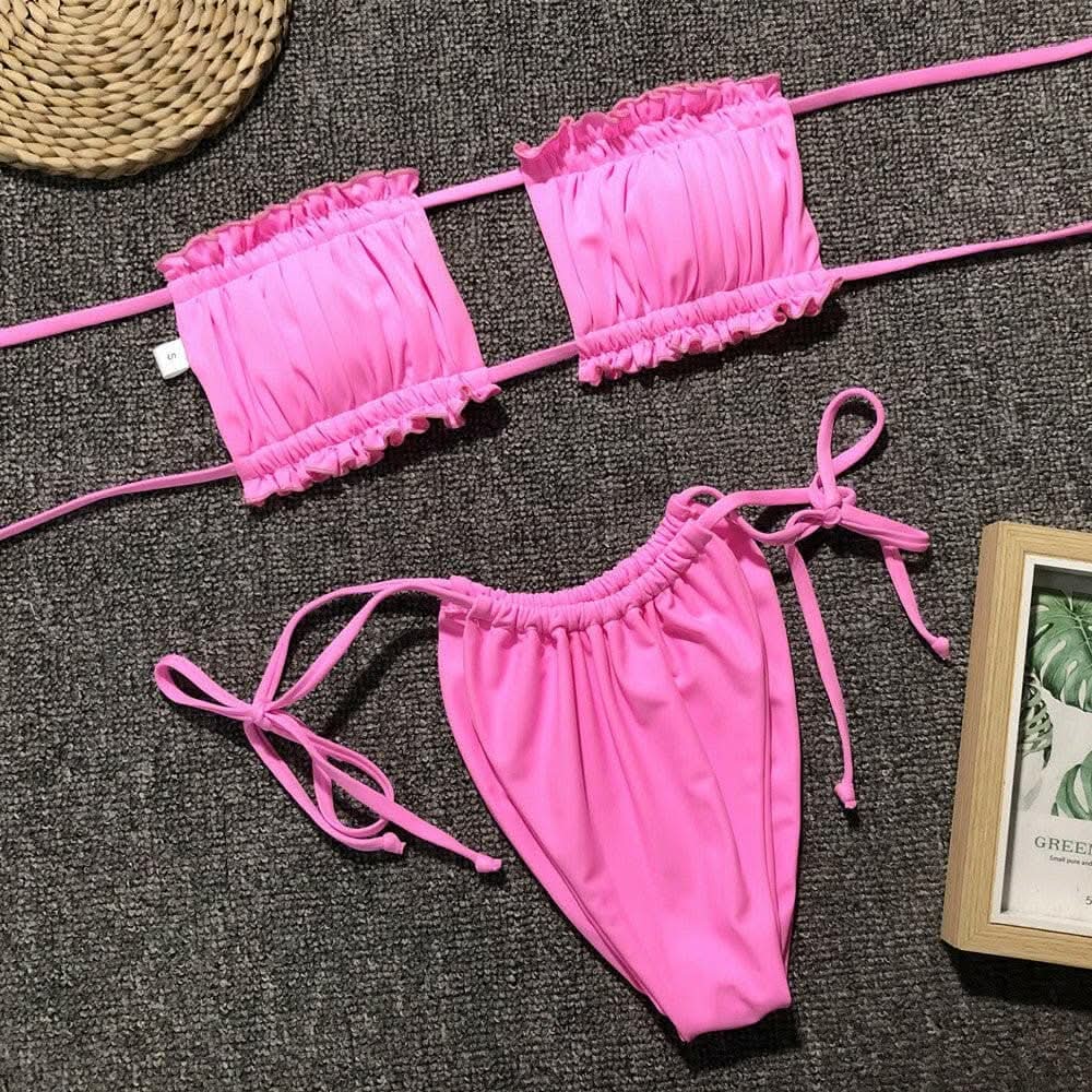 T-Shirts Trendsi swimwear - Chic ruched bikini set with frills