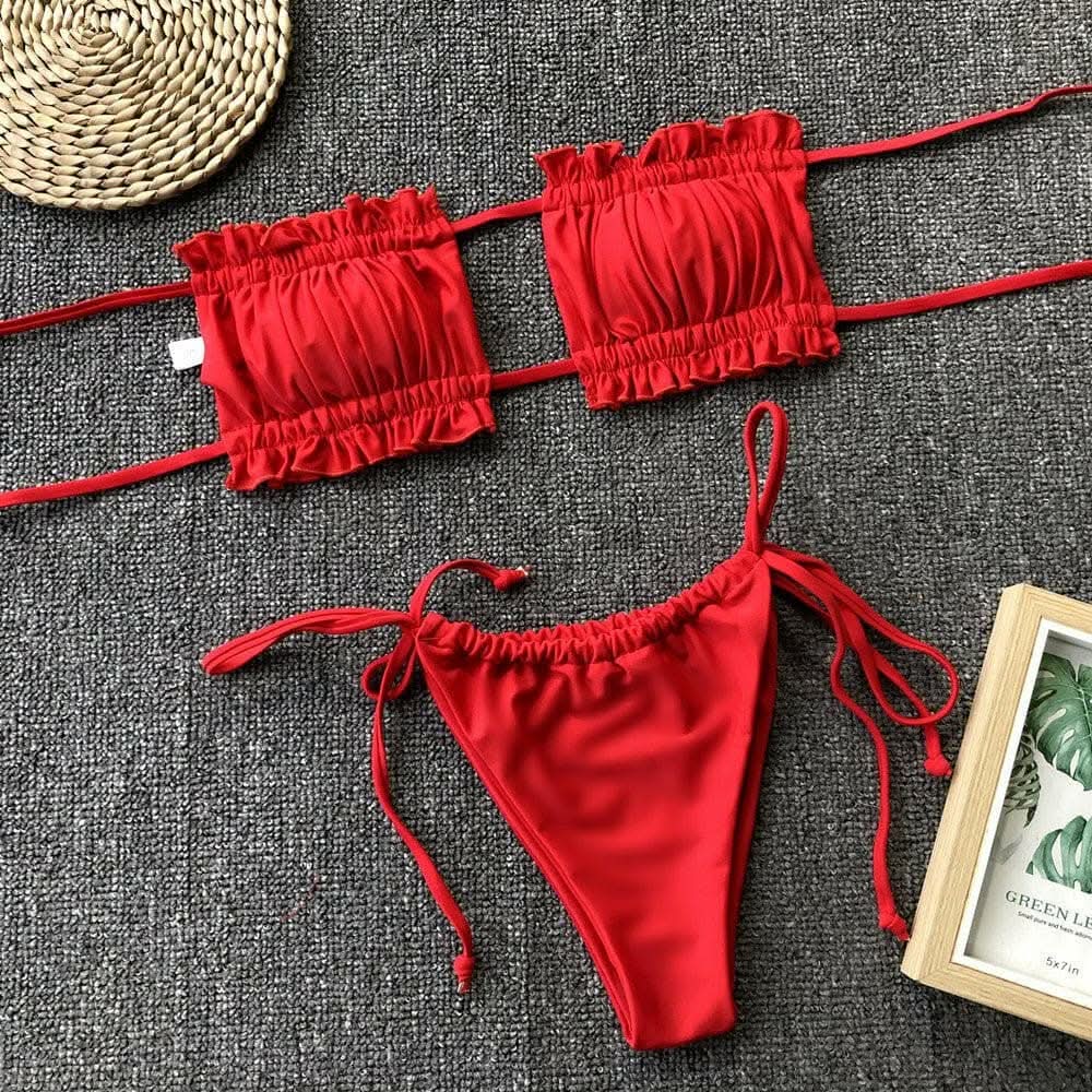 T-Shirts Trendsi swimwear - Chic ruched bikini set with frills