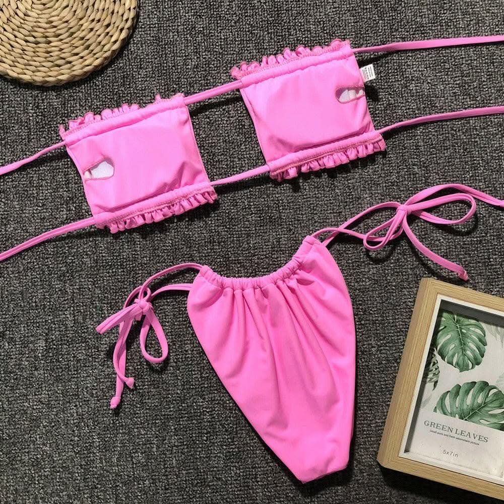 T-Shirts Trendsi swimwear - Chic ruched bikini set with frills