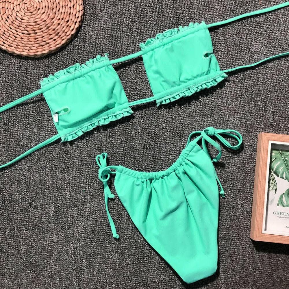 T-Shirts Trendsi swimwear - Chic ruched bikini set with frills