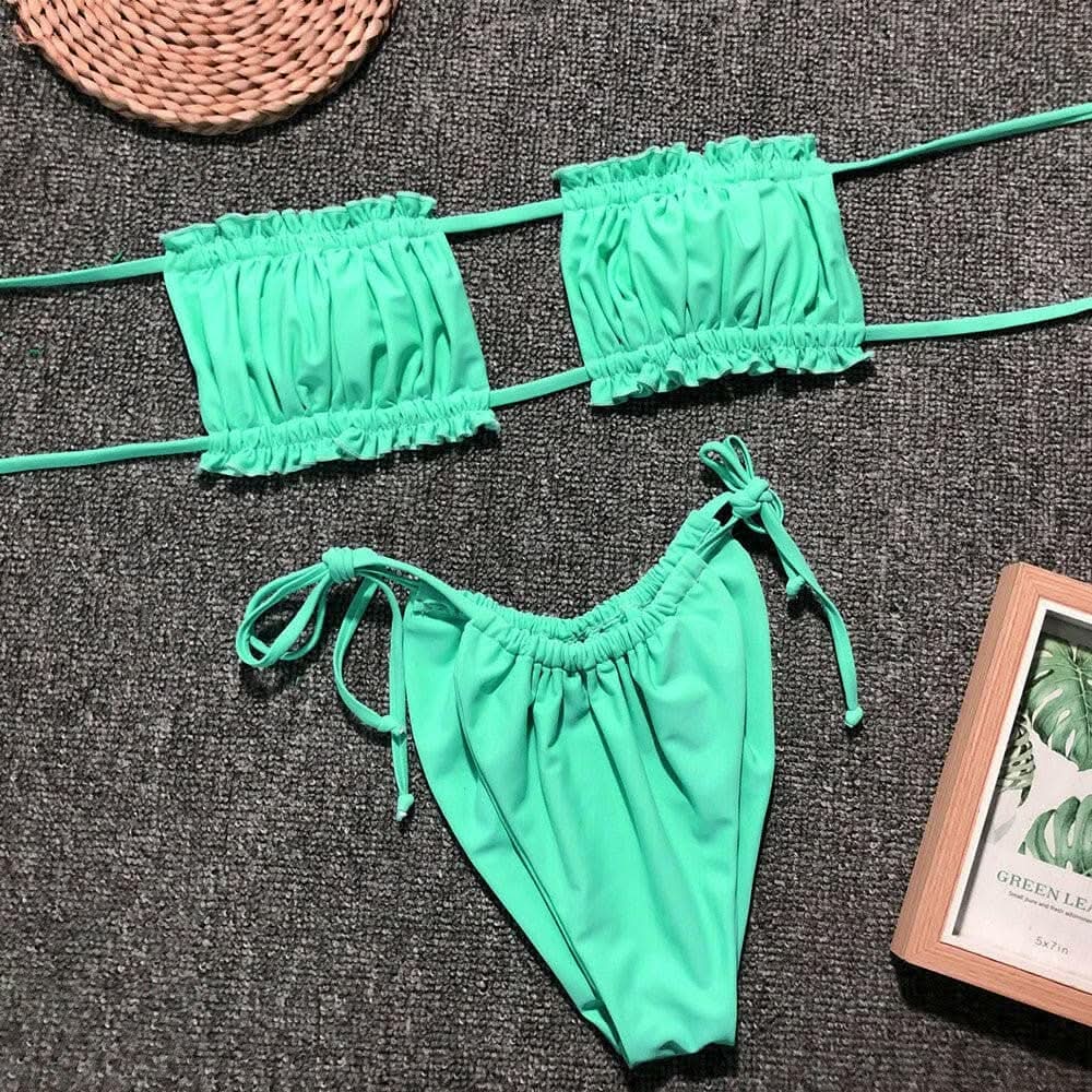 T-Shirts Trendsi swimwear - Chic ruched bikini set with frills