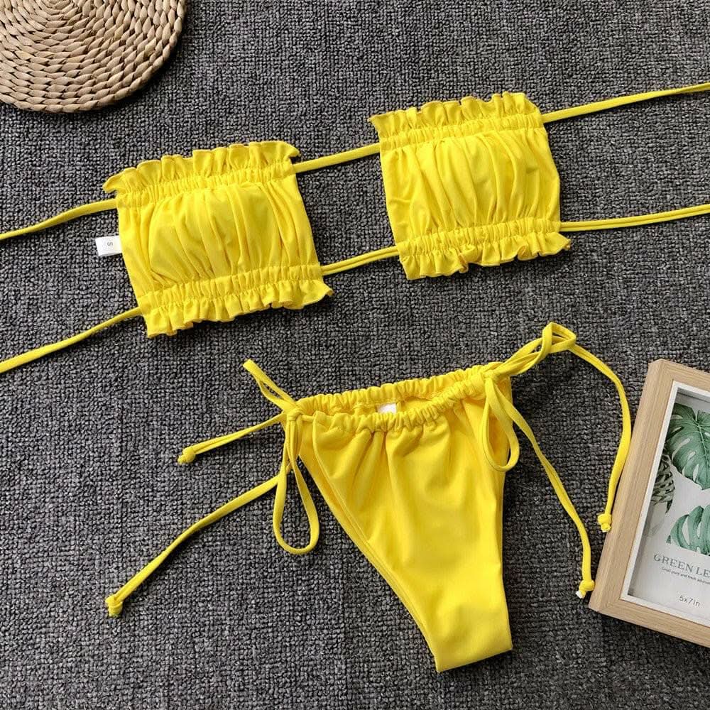 T-Shirts Trendsi swimwear - Chic ruched bikini set with frills