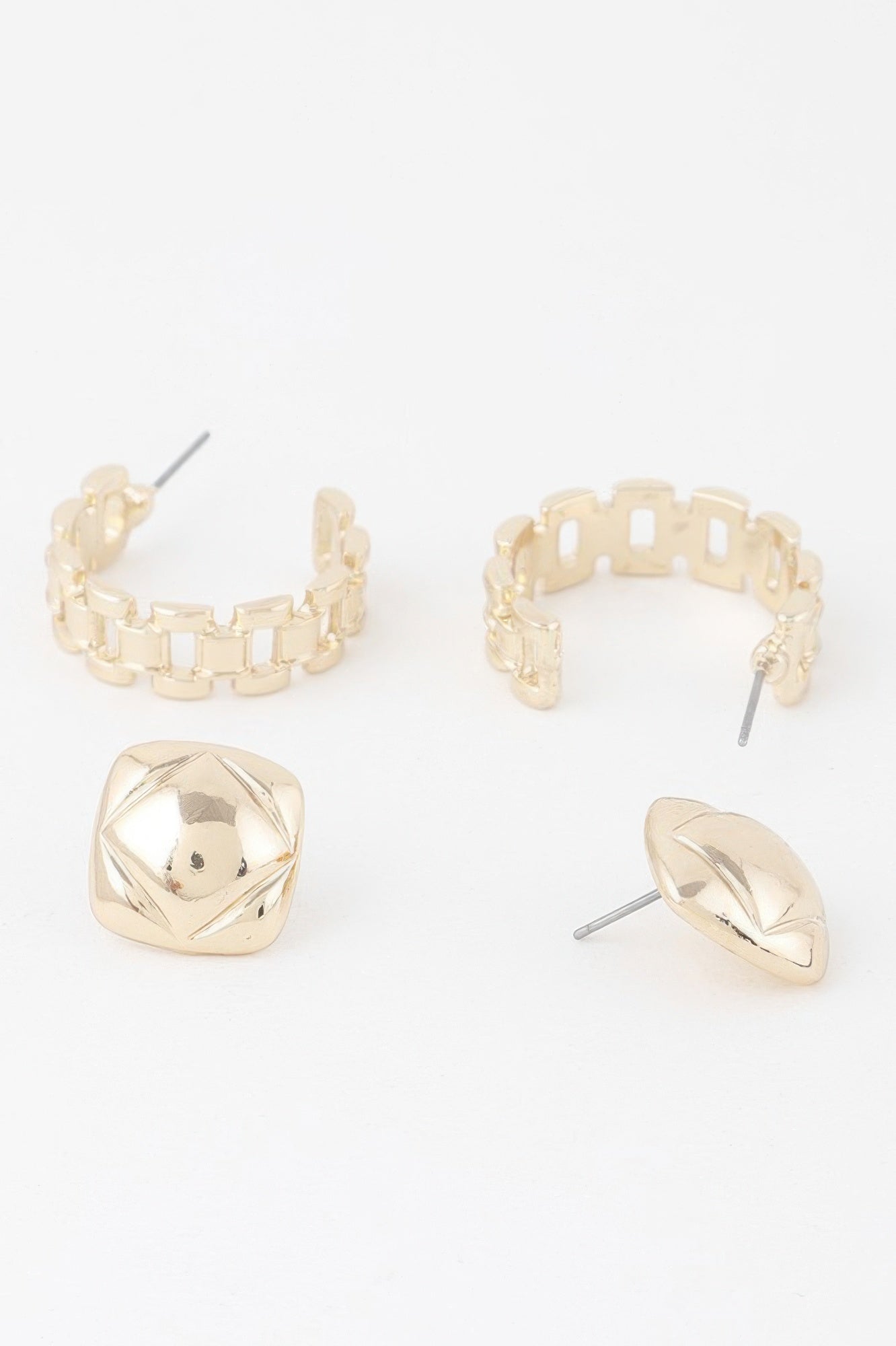 Gold Link Cuff Earrings Set