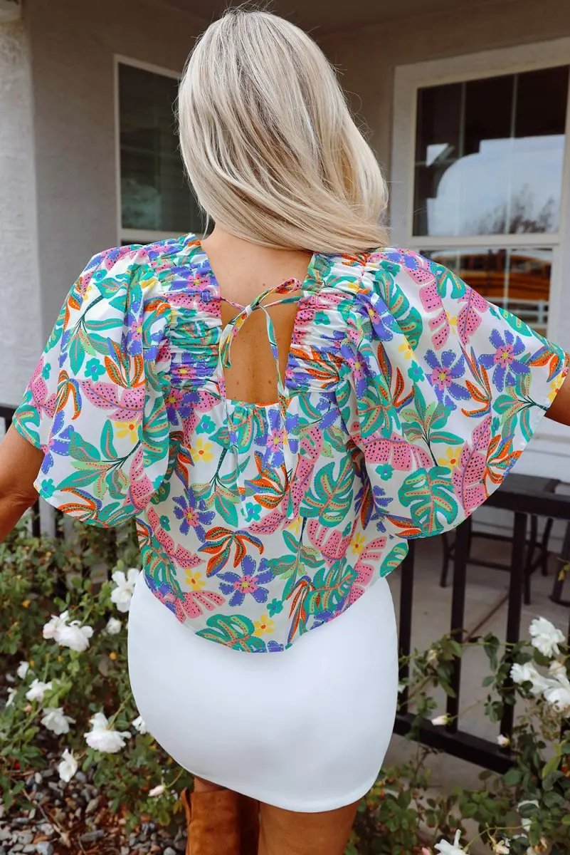 Accessories Love Salve Green Floral Blouse Women's Daily Wear Southern Belle Top Ruffle Sleeve