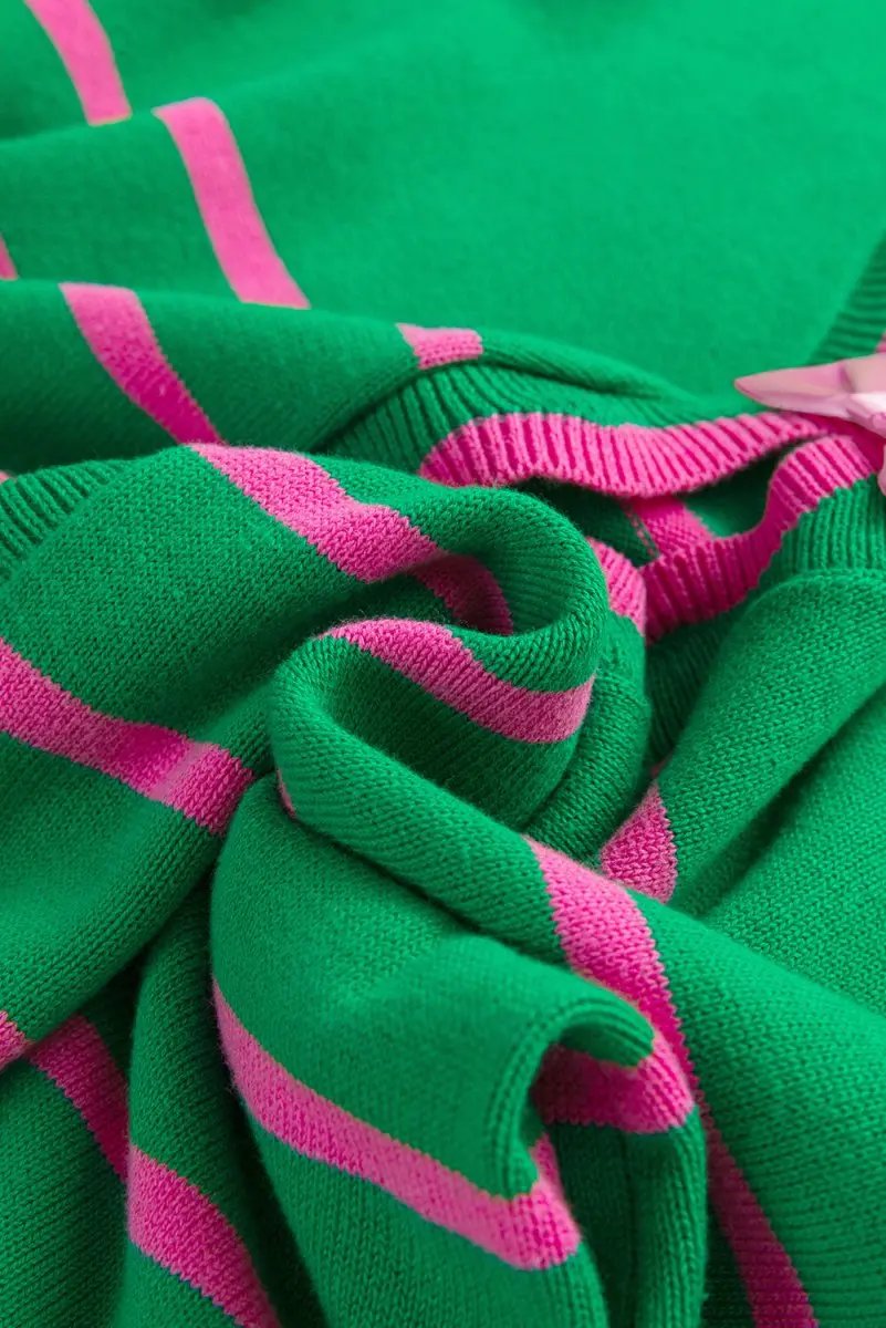 Sweaters Love Salve Green Stripe Bow Sweater Women's Fall Cardigan Knit Top: Cute & Cozy