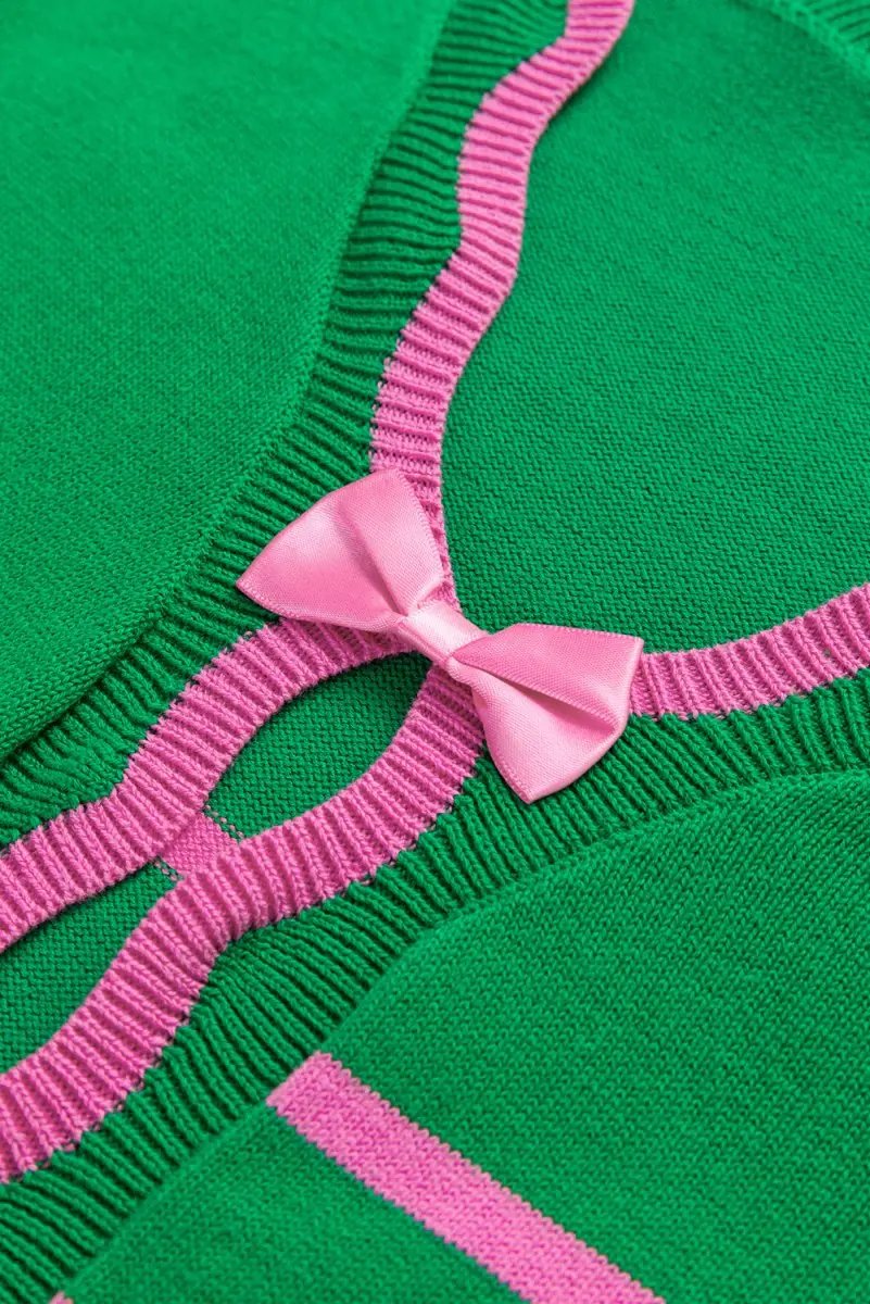 Sweaters Love Salve Green Stripe Bow Sweater Women's Fall Cardigan Knit Top: Cute & Cozy