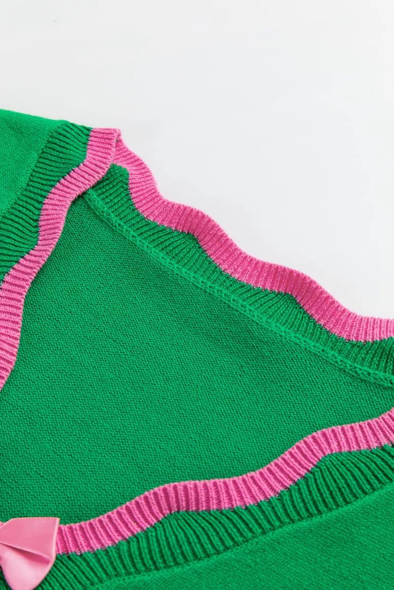 Sweaters Love Salve Green Stripe Bow Sweater Women's Fall Cardigan Knit Top: Cute & Cozy