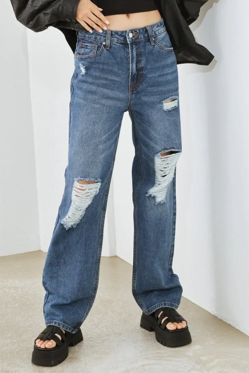 Jeans & Denim Trendsi Distressed High Waist Jeans Women's Fashion Denim USA Shipped