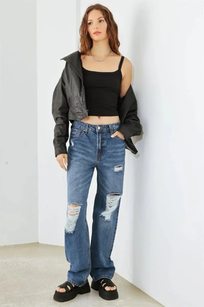 Jeans & Denim Trendsi Distressed High Waist Jeans Women's Fashion Denim USA Shipped