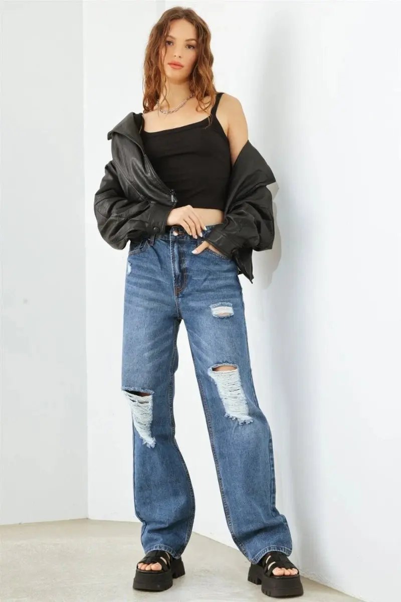 Jeans & Denim Trendsi Distressed High Waist Jeans Women's Fashion Denim USA Shipped
