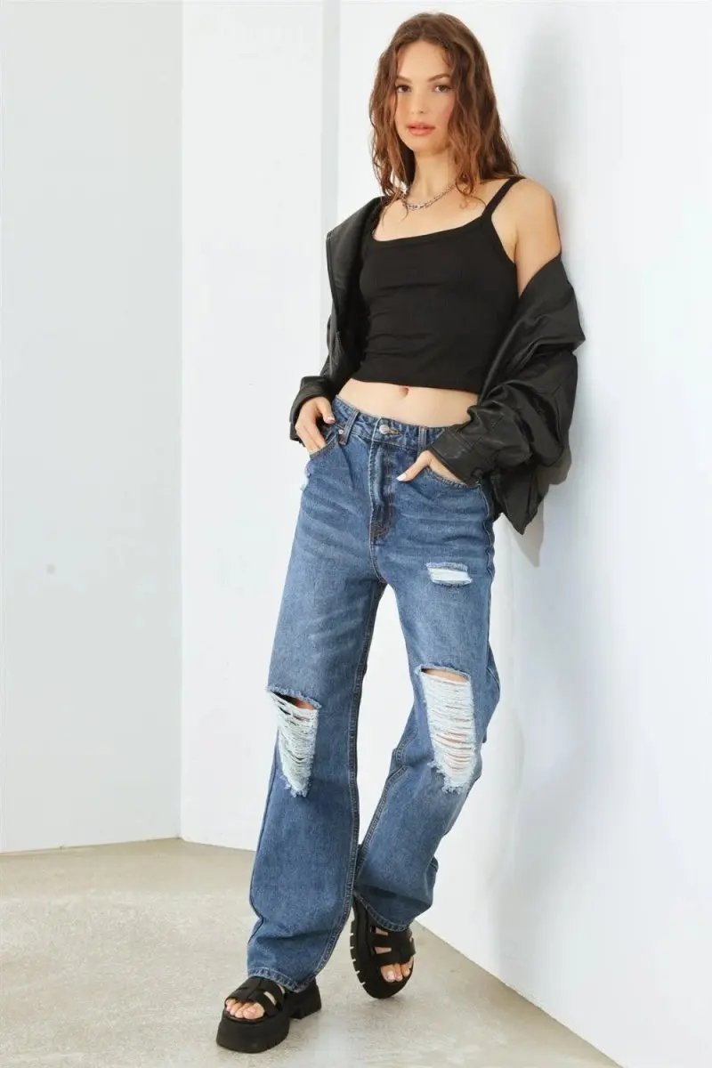 Jeans & Denim Trendsi Distressed High Waist Jeans Women's Fashion Denim USA Shipped