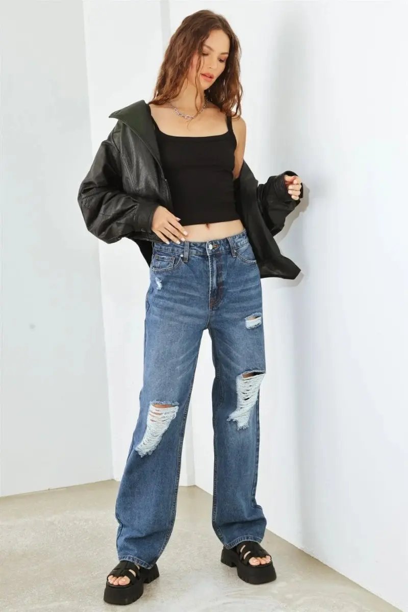 Jeans & Denim Trendsi Distressed High Waist Jeans Women's Fashion Denim USA Shipped