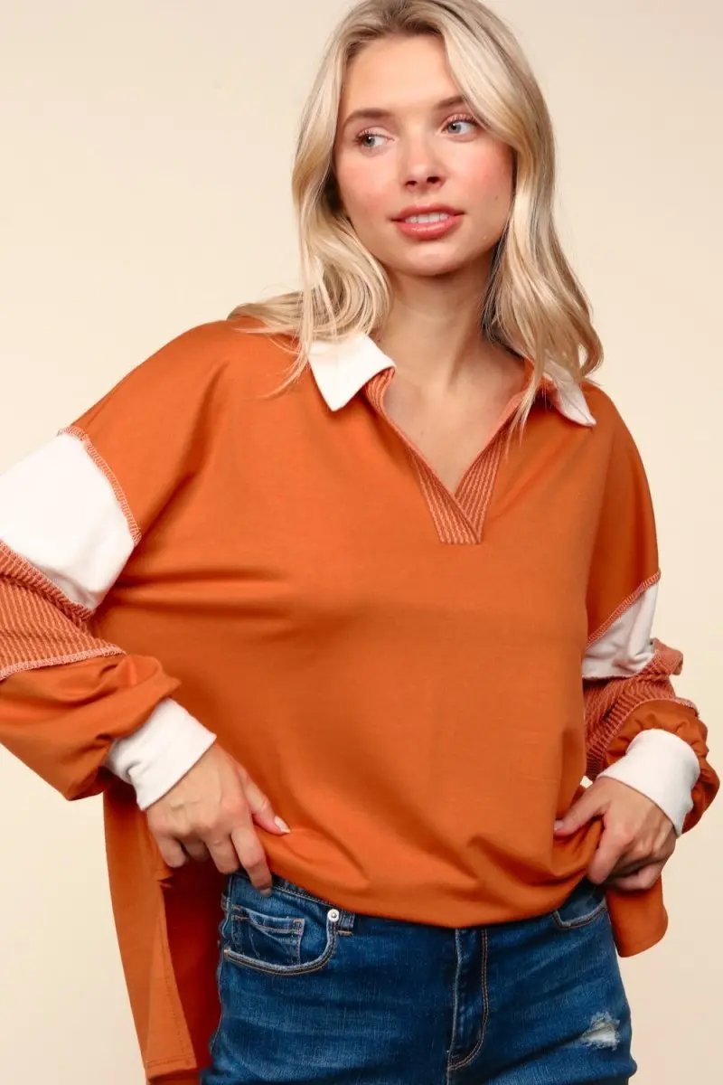 Accessories Trendsi Color Block Top Women's Casual Long Sleeve Shirt USA Shipped!