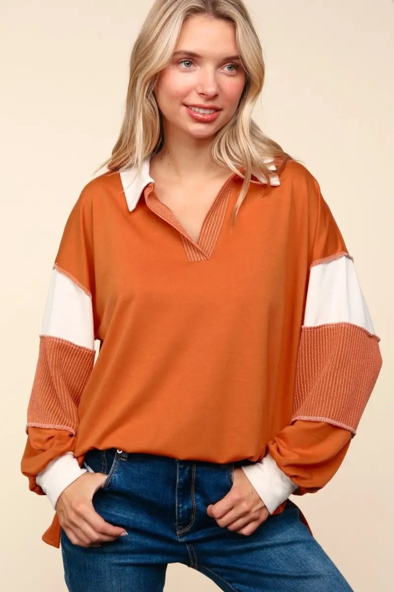 Accessories Trendsi Color Block Top Women's Casual Long Sleeve Shirt USA Shipped!