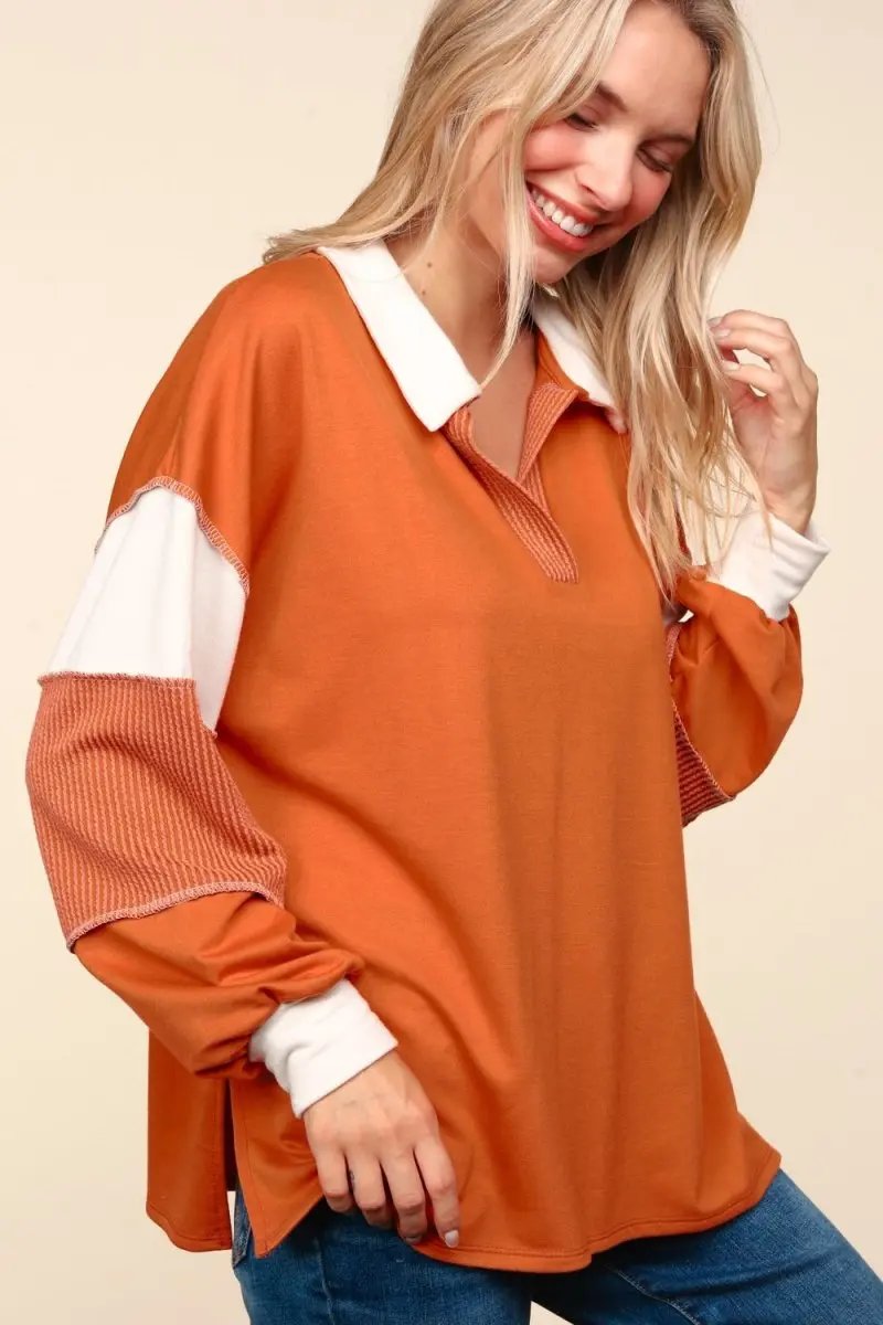 Accessories Trendsi Color Block Top Women's Casual Long Sleeve Shirt USA Shipped!