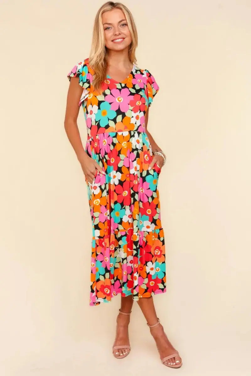 Dresses Trendsi Floral Midi Dress Women's Casual Summer Dress w/ Pockets Ship USA