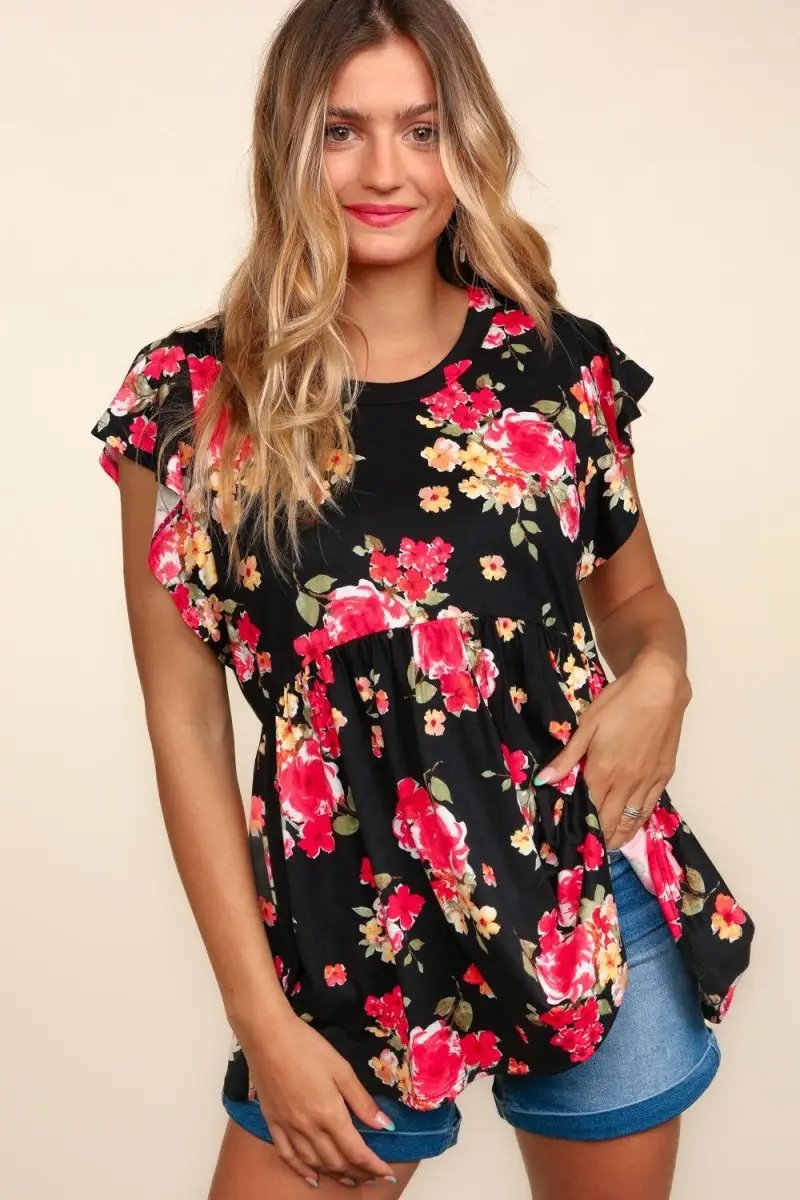Accessories Trendsi Floral Ruffle Top Women's Casual Babydoll Shirt - Cute & Comfy