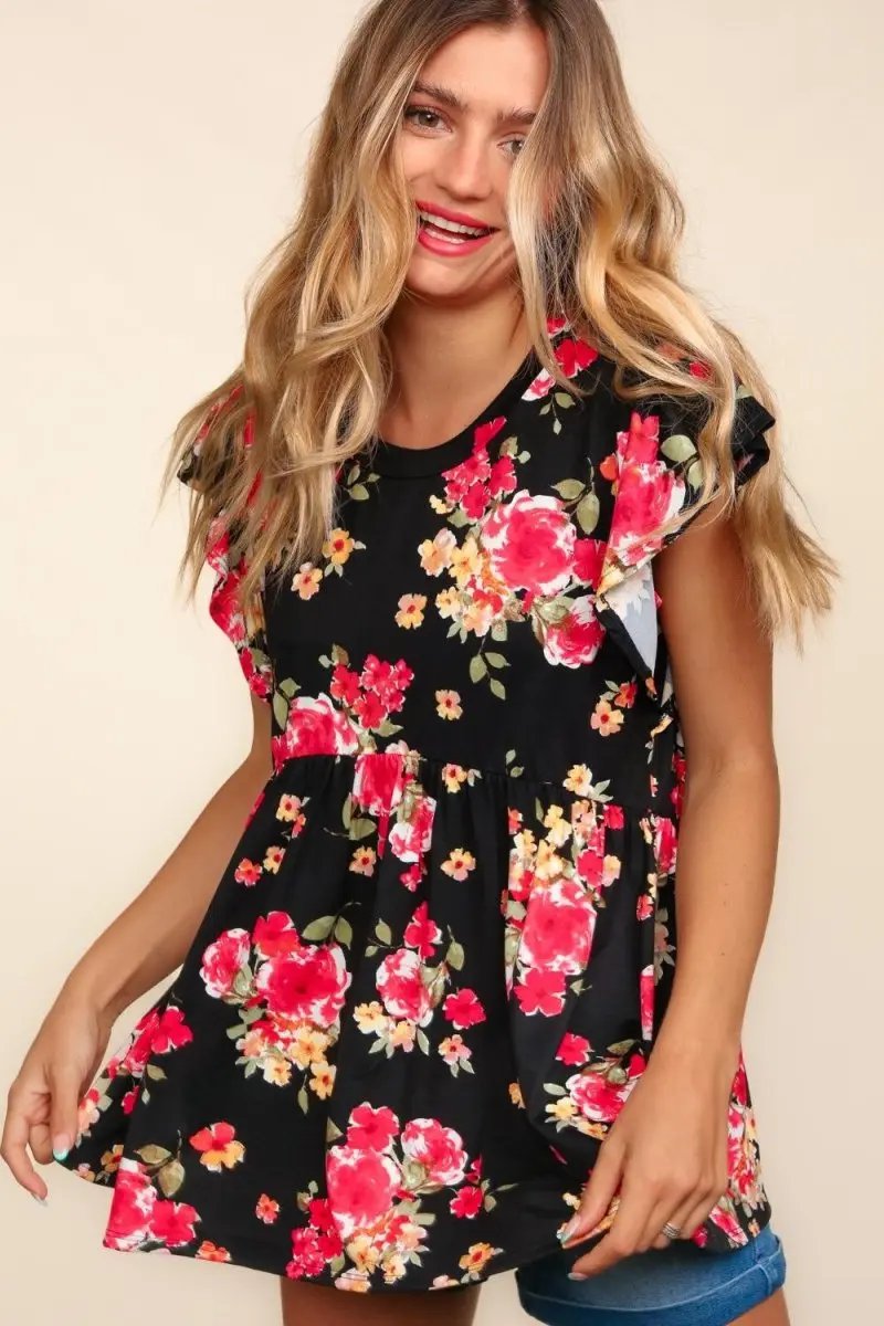 Accessories Trendsi Floral Ruffle Top Women's Casual Babydoll Shirt - Cute & Comfy