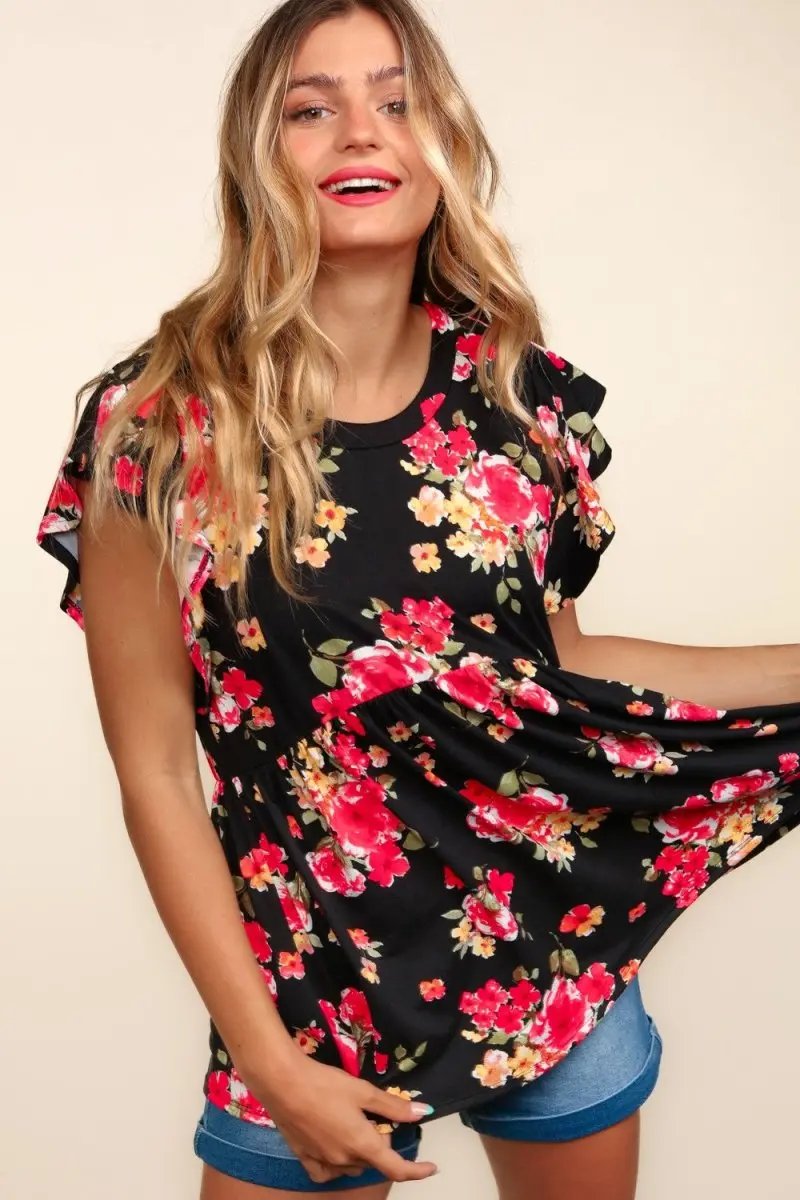 Accessories Trendsi Floral Ruffle Top Women's Casual Babydoll Shirt - Cute & Comfy