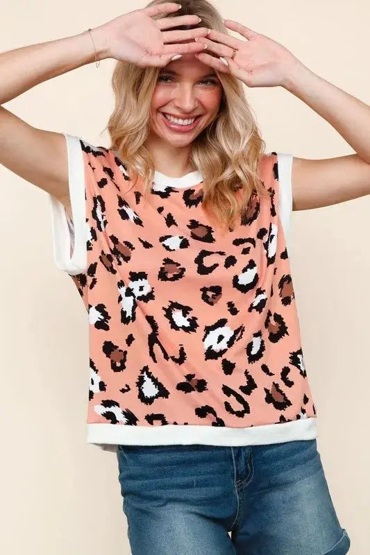 T-Shirts Trendsi Leopard Print Knit Top Women's Casual Dolman Sleeve T-Shirt USA Shipped