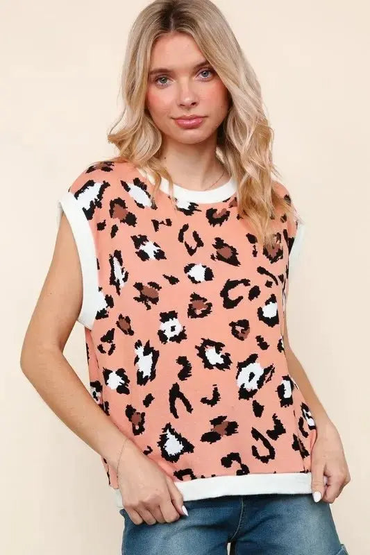 T-Shirts Trendsi Leopard Print Knit Top Women's Casual Dolman Sleeve T-Shirt USA Shipped