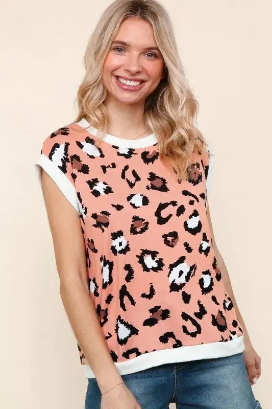 T-Shirts Trendsi Leopard Print Knit Top Women's Casual Dolman Sleeve T-Shirt USA Shipped