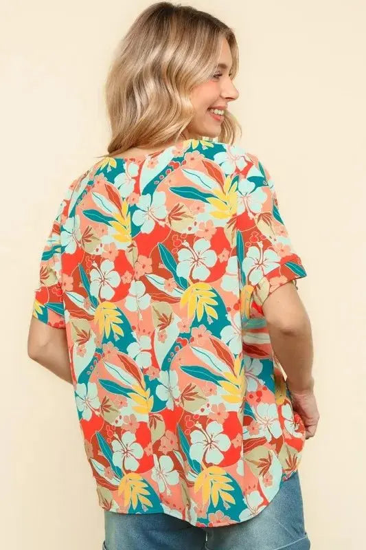 Shorts Trendsi Haptics V-Neck Top Women's Summer Hawaiian Shirt Lightweight Woven