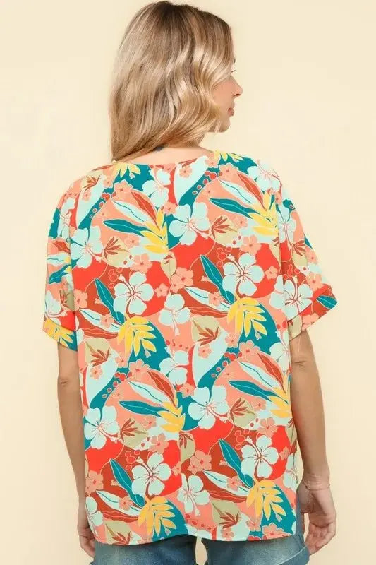 Shorts Trendsi Haptics V-Neck Top Women's Summer Hawaiian Shirt Lightweight Woven