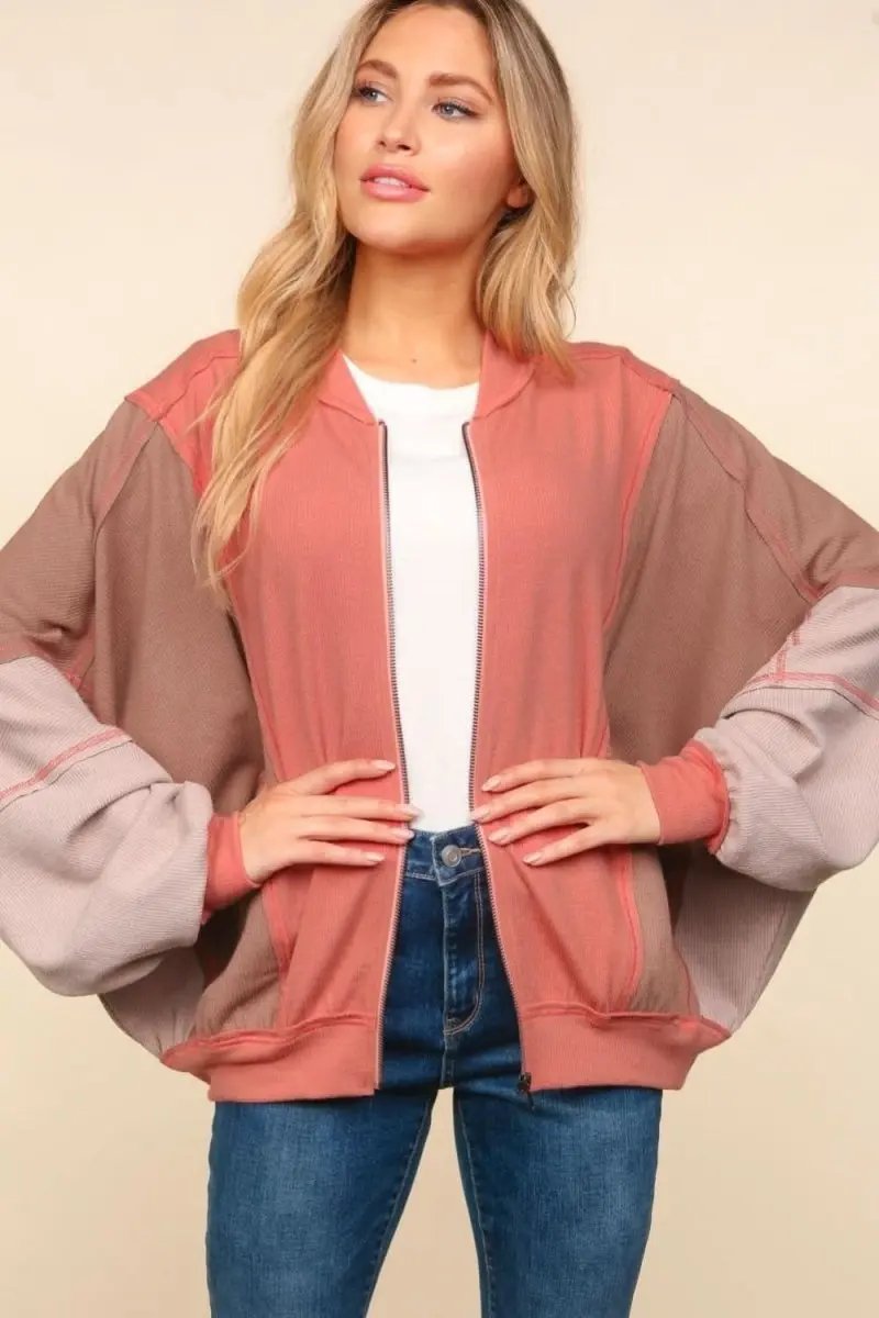Women's Bomber Jacket Bomber Jacket - Color Block & Side Pockets - Women's Outerwear