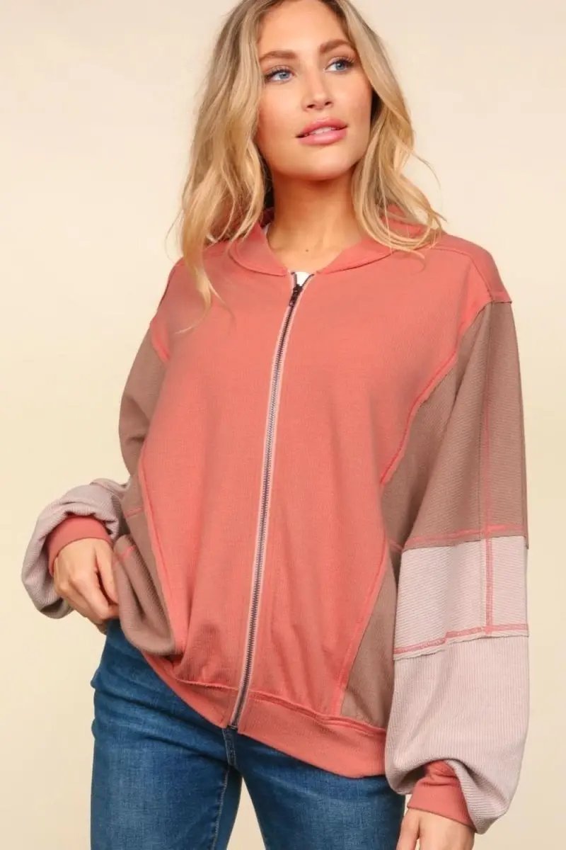 Women's Bomber Jacket Bomber Jacket - Color Block & Side Pockets - Women's Outerwear