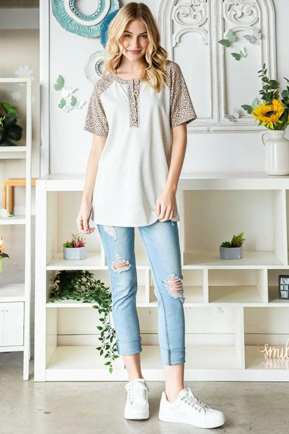 Accessories Trendsi usa - Untamed Elegance: Heimish Animal Print Half-Button Top