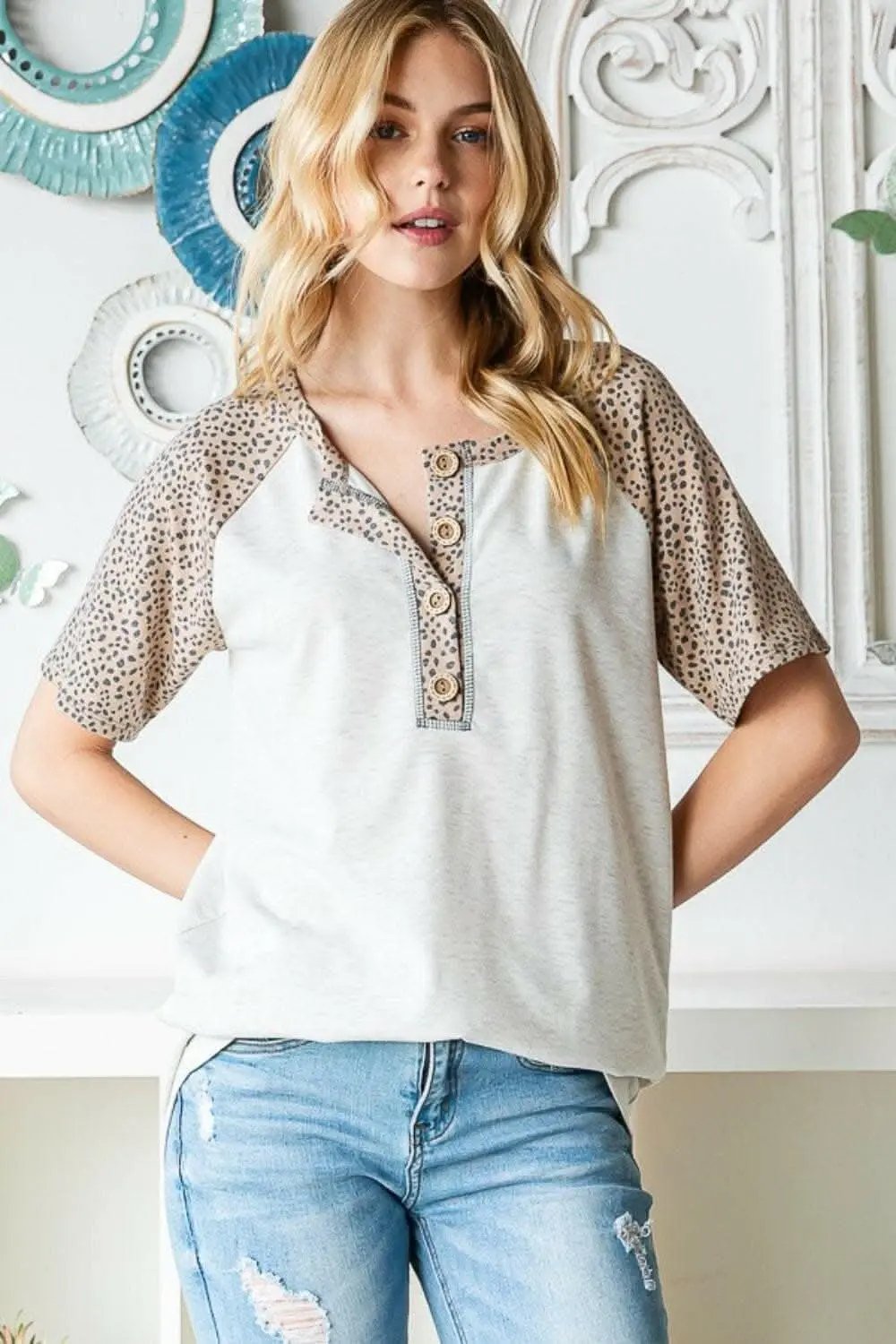 Accessories Trendsi usa - Untamed Elegance: Heimish Animal Print Half-Button Top