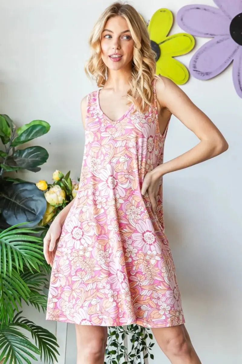 Women's Casual Tank Dress Women's Tank Dress - Floral V-Neck with Pockets - Casual