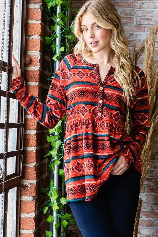 Accessories Trendsi Heimish Geometric Button Top Women's Casual Long Sleeve Tee - Soft & Stylish
