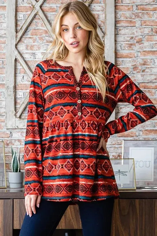 Accessories Trendsi Heimish Geometric Button Top Women's Casual Long Sleeve Tee - Soft & Stylish