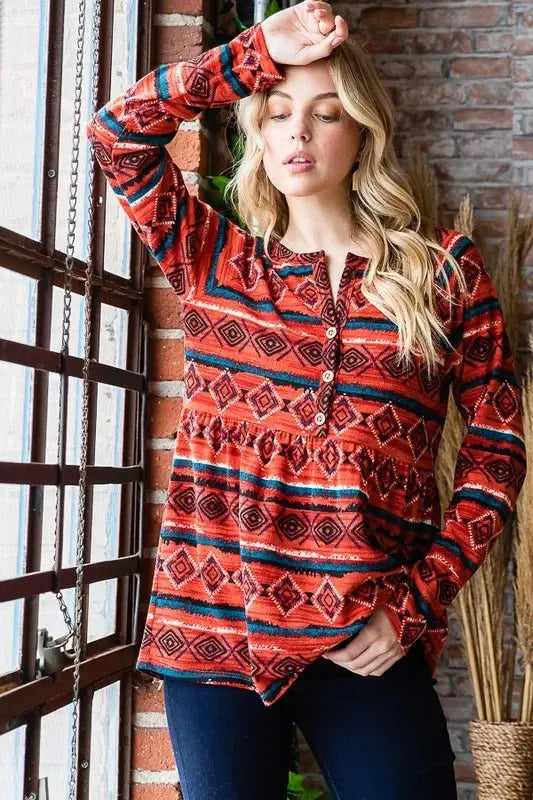 Accessories Trendsi Heimish Geometric Button Top Women's Casual Long Sleeve Tee - Soft & Stylish